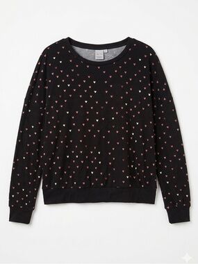 Honeydew Intimates Black Heart Print Long Sleeve Medium Soft Lounge Pajama Top